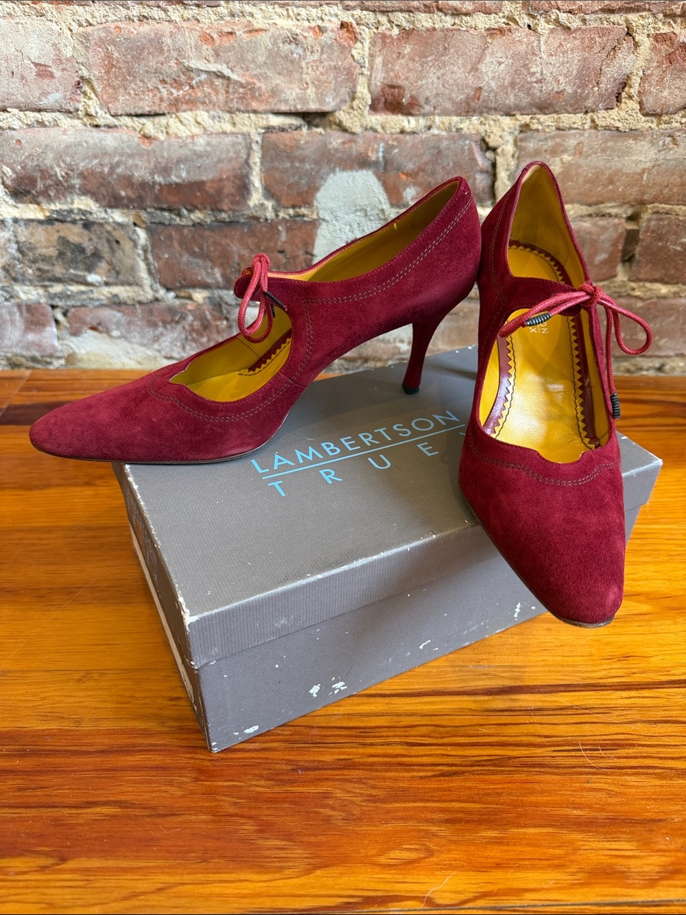 Lambertson Truex Burgundy Suede Tie-Front Pumps
